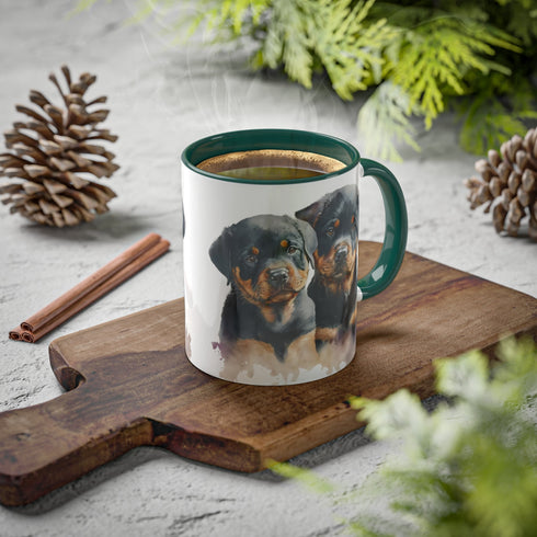 Rottweiler Pupies - Color Accent Mugs, 11oz